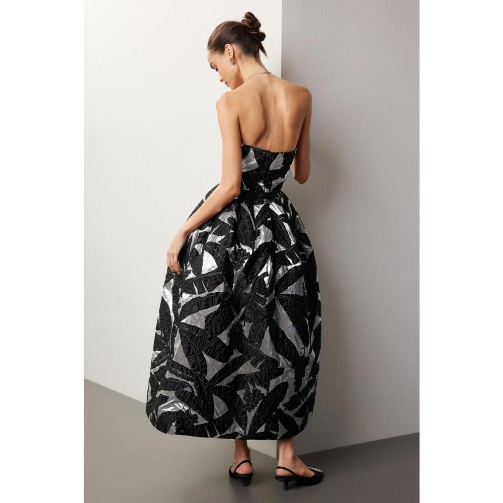 Oscar de la Renta Black Strapless Midi Dress SIze 8 As-is Condition with Flaws - Picture 3 of 15